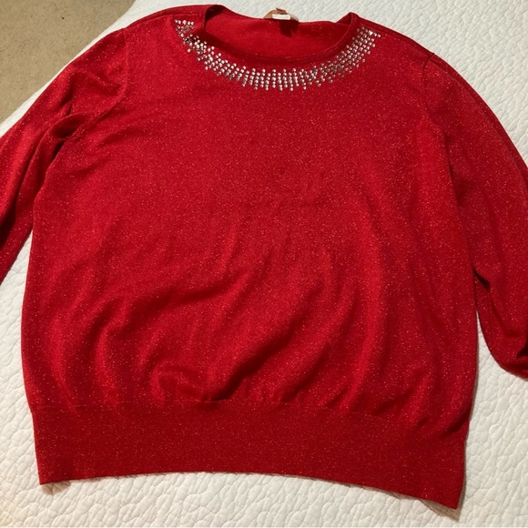 Terra & Sky Red Sparkly Sweater | Size 2X/20-22W | Rhinestone Collar | Holiday - Picture 13 of 15